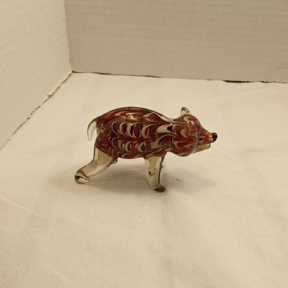 Vintage Fritz & Floyd  Miniture Handcrafted Glass Bear Figurine Brown and Clear